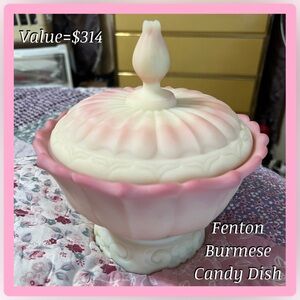 Fenton “Burmese” Lidded Dish in Pink and Cream